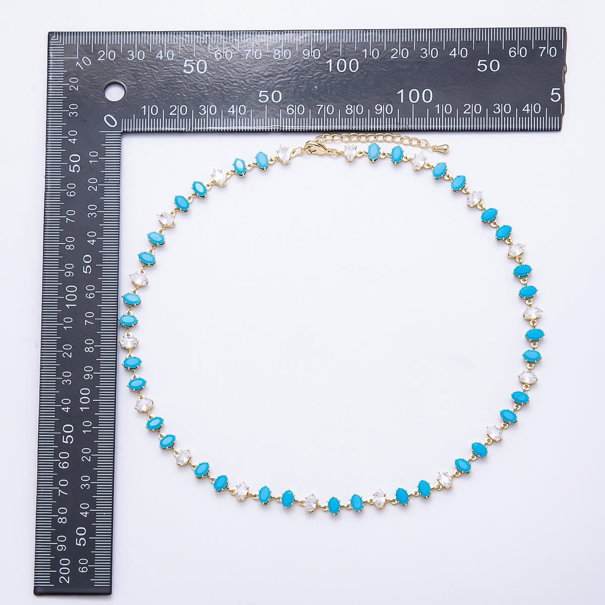 16K Gold Filled 7mm Double Turquoise Marquise CZ Station Necklace and Bracelet Set | WA-00419 - DLUXCA