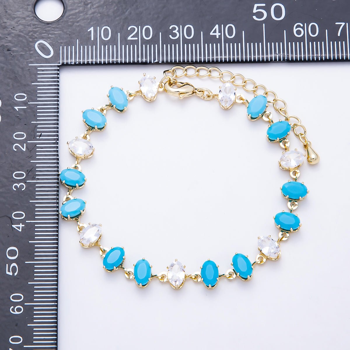 16K Gold Filled 7mm Double Turquoise Marquise CZ Station Necklace and Bracelet Set | WA-00419 - DLUXCA