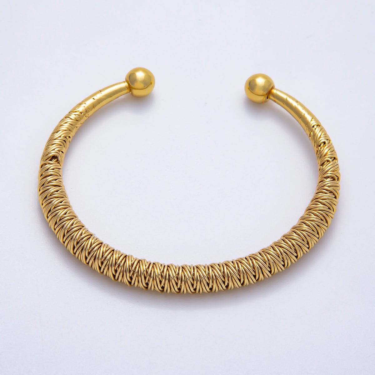 16K Gold Filled 7mm Geometric Textured Wire Cuff Bracelet | WA - 04298 - DLUXCA