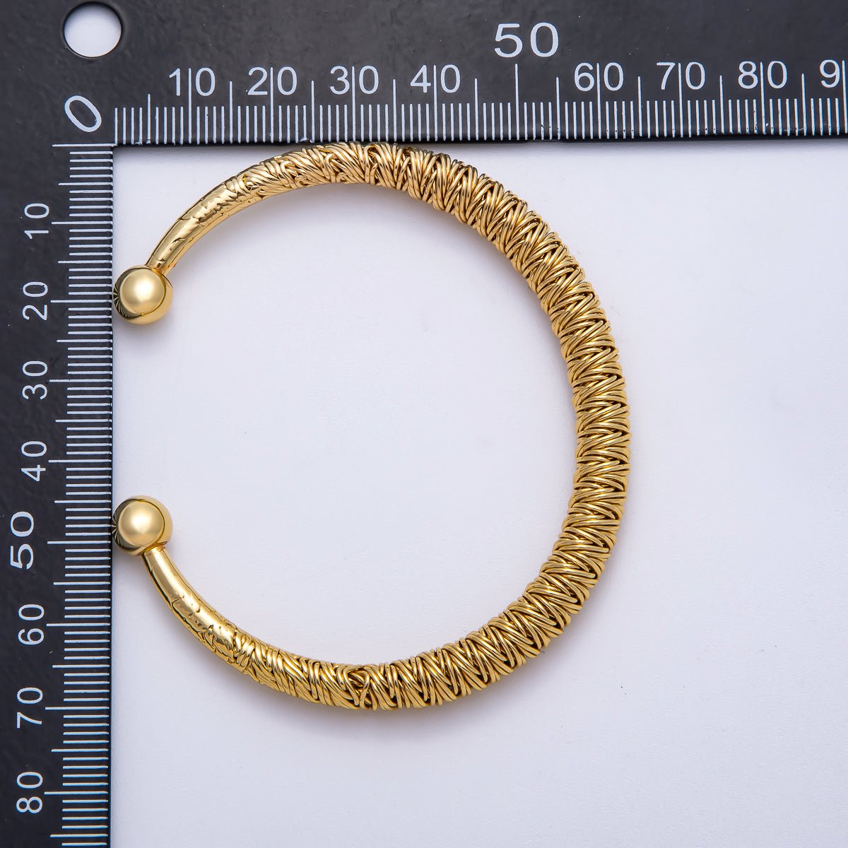 16K Gold Filled 7mm Geometric Textured Wire Cuff Bracelet | WA - 04298 - DLUXCA