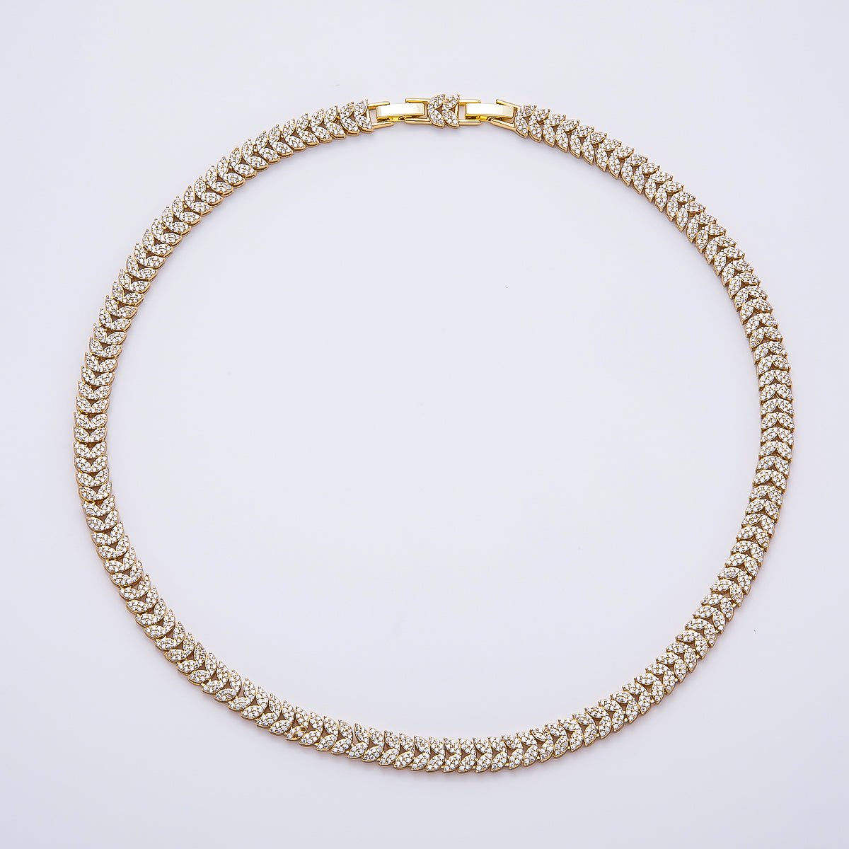 16K Gold Filled 7mm Micro Paved CZ Heart Curb Chain 17 Inch Adjustable Necklace | WA-04758 - DLUXCA