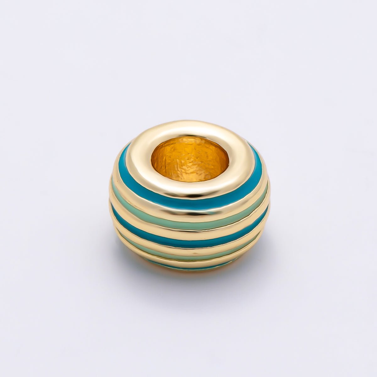 16K Gold Filled 7mm Multicolor Lined Enamel Large Hole Rondelle Bead | Beads-00490 ~ Beads-00501 - DLUXCA
