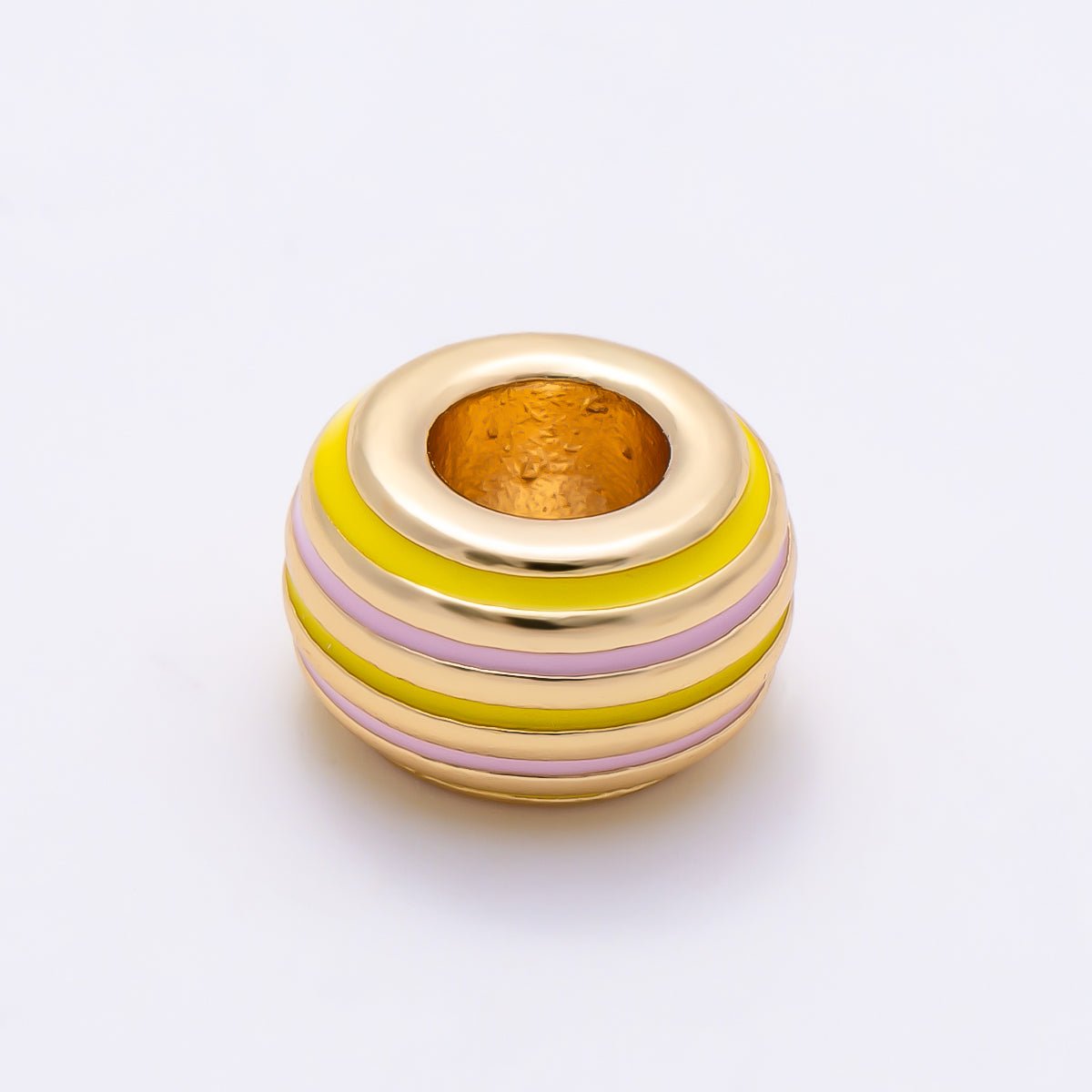 16K Gold Filled 7mm Multicolor Lined Enamel Large Hole Rondelle Bead | Beads-00490 ~ Beads-00501 - DLUXCA