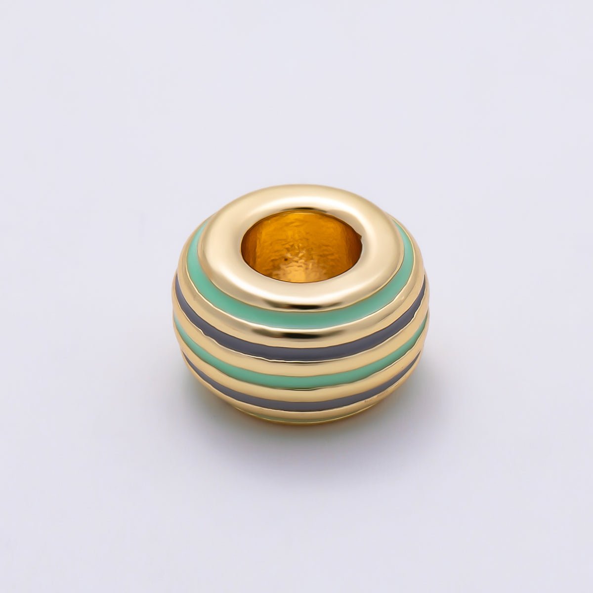 16K Gold Filled 7mm Multicolor Lined Enamel Large Hole Rondelle Bead | Beads-00490 ~ Beads-00501 - DLUXCA