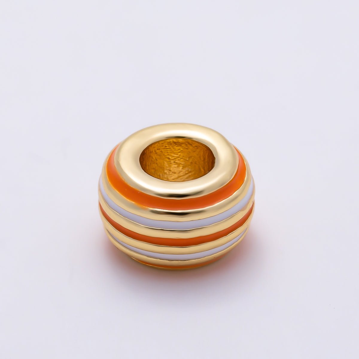 16K Gold Filled 7mm Multicolor Lined Enamel Large Hole Rondelle Bead | Beads-00490 ~ Beads-00501 - DLUXCA