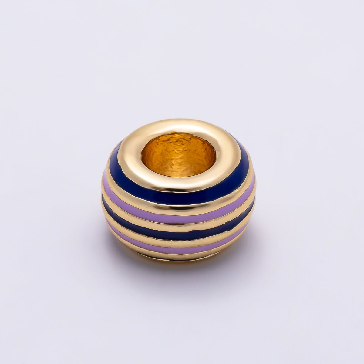 16K Gold Filled 7mm Multicolor Lined Enamel Large Hole Rondelle Bead | Beads-00490 ~ Beads-00501 - DLUXCA