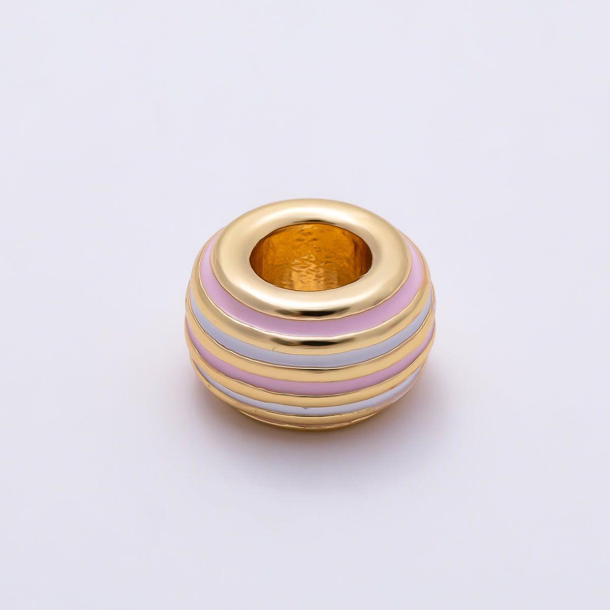 16K Gold Filled 7mm Multicolor Lined Enamel Large Hole Rondelle Bead | Beads-00490 ~ Beads-00501 - DLUXCA