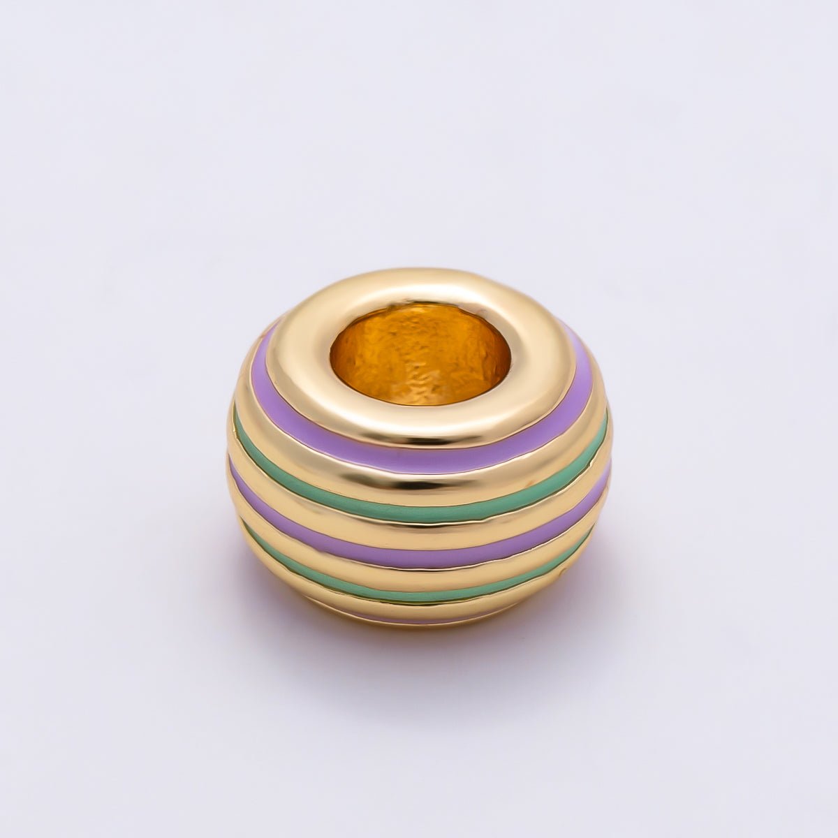 16K Gold Filled 7mm Multicolor Lined Enamel Large Hole Rondelle Bead | Beads-00490 ~ Beads-00501 - DLUXCA