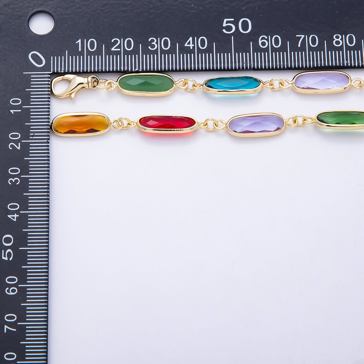 16K Gold Filled 7mm Multicolor Oval Bezel CZ Crystal Lariat 25 Inch Necklace | WA-00412 - DLUXCA