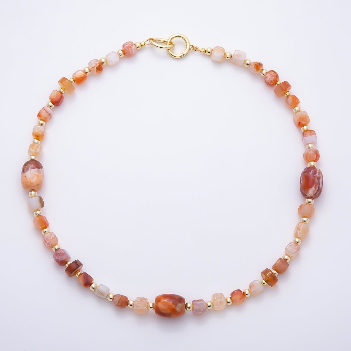 16K Gold Filled 7mm Orange Citrine Gradient Geometric Gemstone Chain 20 Inch Necklace w. Dual Push Gate Charm Holder | WA-01657 - DLUXCA