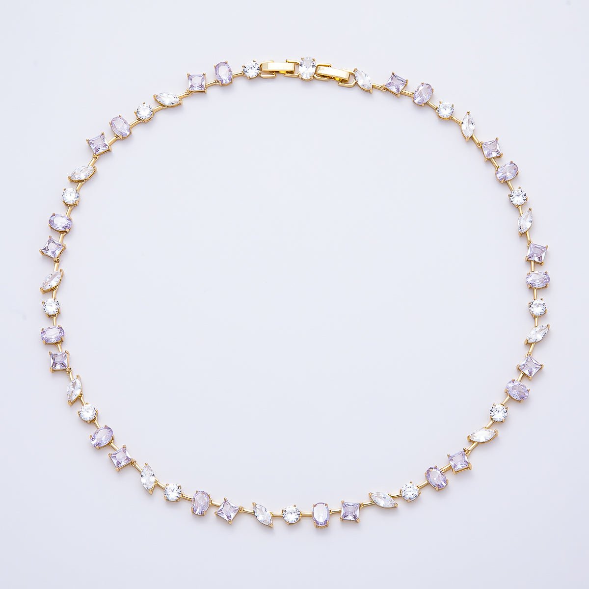 16K Gold Filled 7mm Purple Clear Multi-Cut CZ Tennis Chain 17 Inch Adjustable Necklace | WA-04684 - DLUXCA