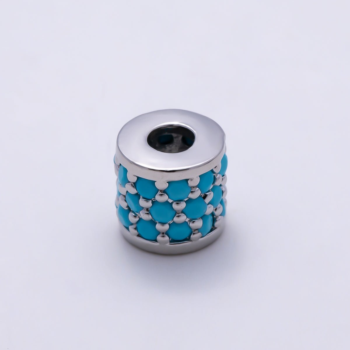 16K Gold Filled 7mm Turquoise Micro Paved Wide Bead in Gold & Silver | Beads-00514 Beads-00515 - DLUXCA