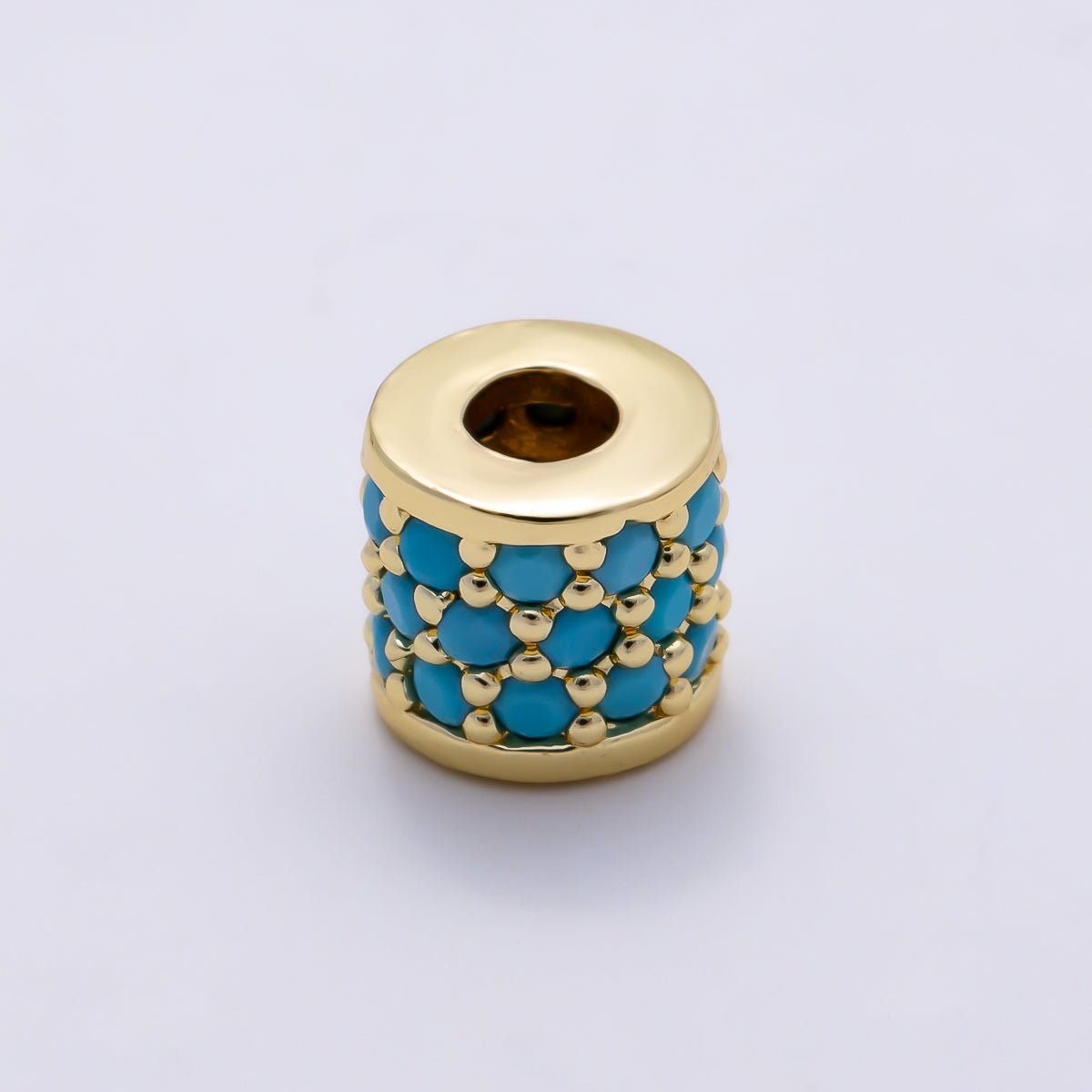 16K Gold Filled 7mm Turquoise Micro Paved Wide Bead in Gold & Silver | Beads-00514 Beads-00515 - DLUXCA