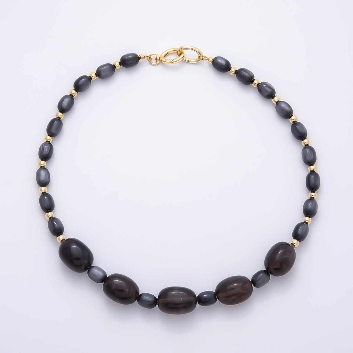 16K Gold Filled 8.5mm Black Onyx Rectangle Gemstone Chain w. Dual Push Gate | WA-02059 - DLUXCA