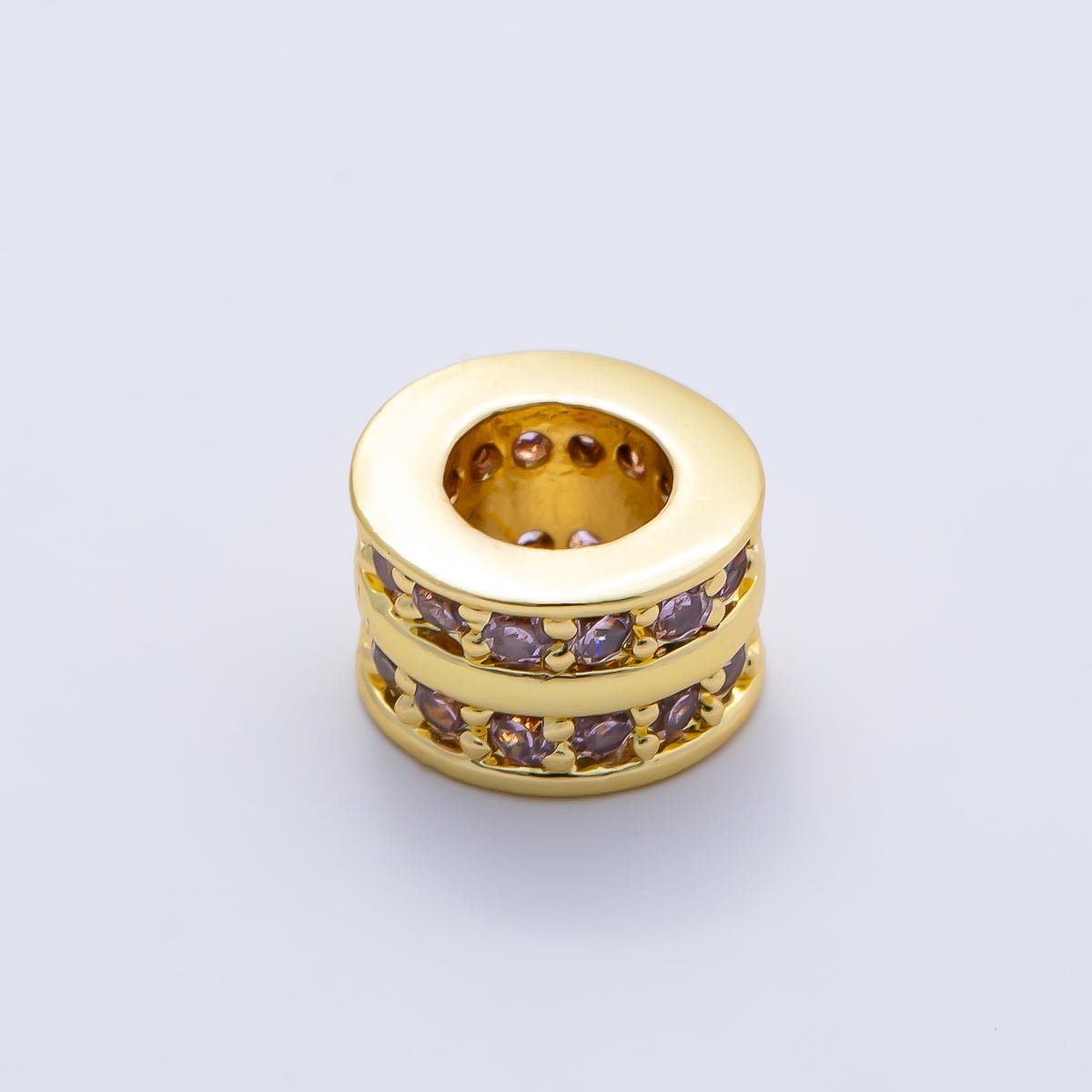 16K Gold Filled 8.7mm Double Lined Micro Paved CZ Birthstone Rondelle Bead | Beads-00400 ~ Beads-00411 - DLUXCA