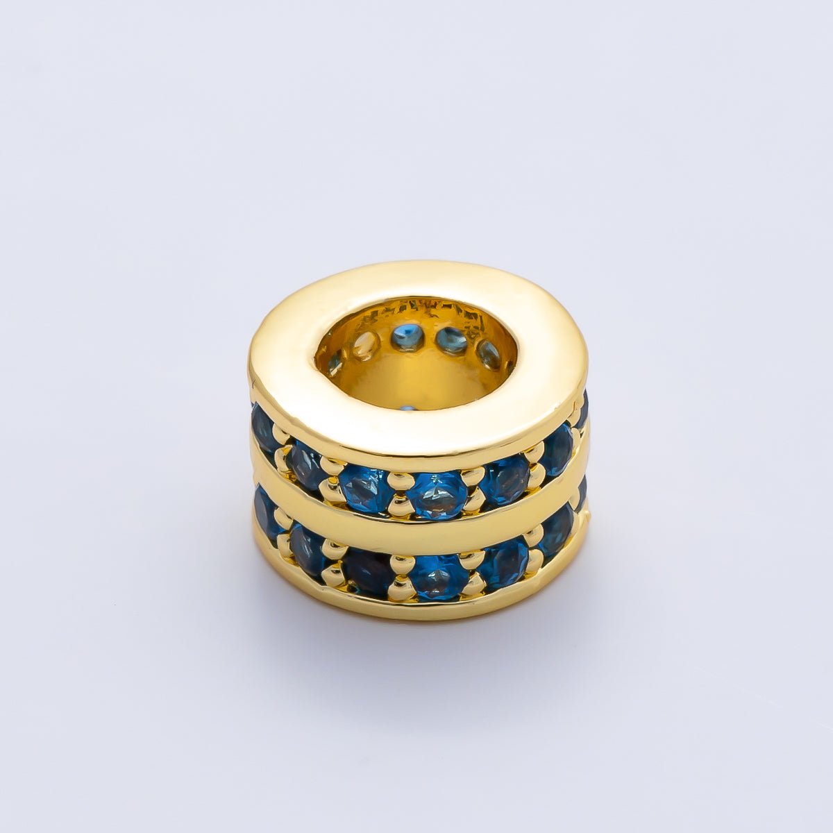 16K Gold Filled 8.7mm Double Lined Micro Paved CZ Birthstone Rondelle Bead | Beads-00400 ~ Beads-00411 - DLUXCA