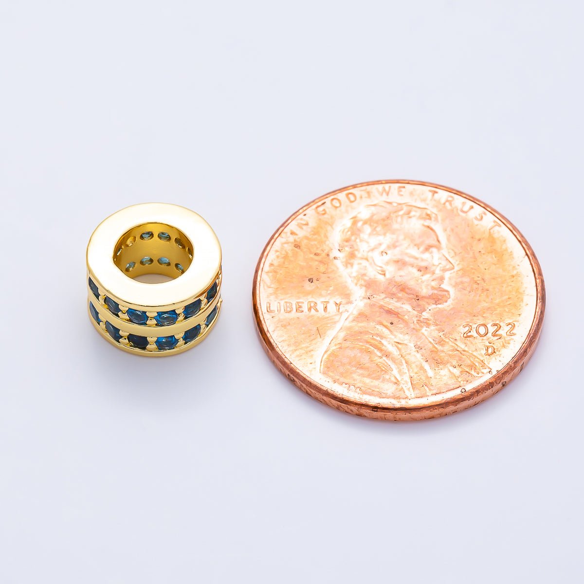 16K Gold Filled 8.7mm Double Lined Micro Paved CZ Birthstone Rondelle Bead | Beads-00400 ~ Beads-00411 - DLUXCA