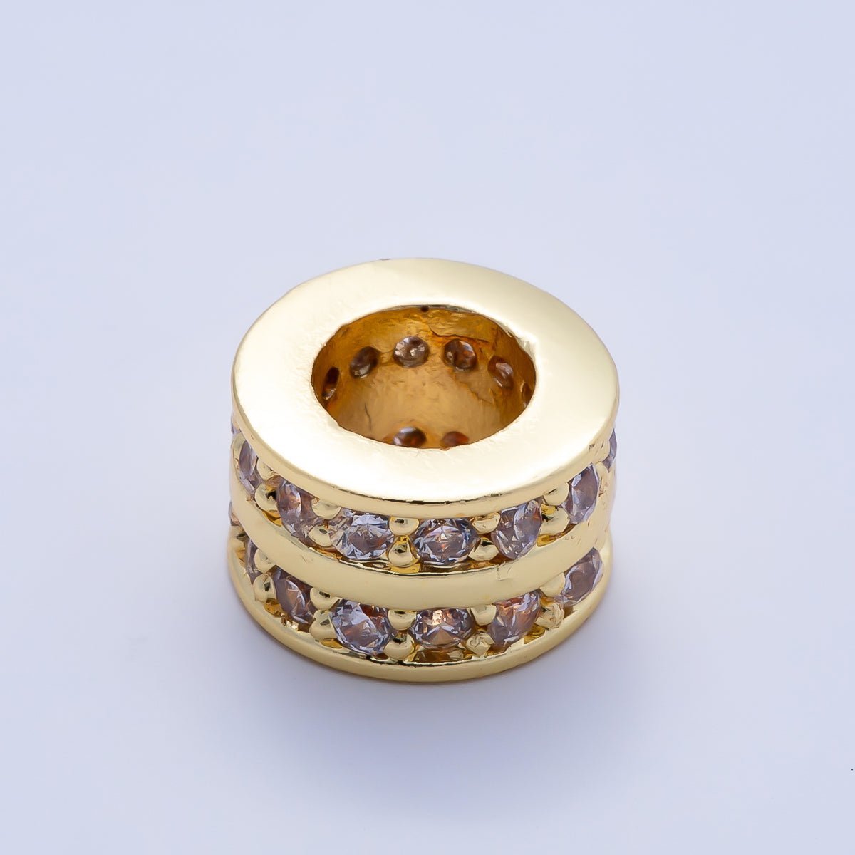 16K Gold Filled 8.7mm Double Lined Micro Paved CZ Birthstone Rondelle Bead | Beads-00400 ~ Beads-00411 - DLUXCA