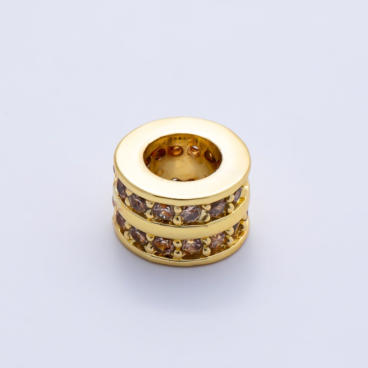 16K Gold Filled 8.7mm Double Lined Micro Paved CZ Birthstone Rondelle Bead | Beads-00400 ~ Beads-00411 - DLUXCA