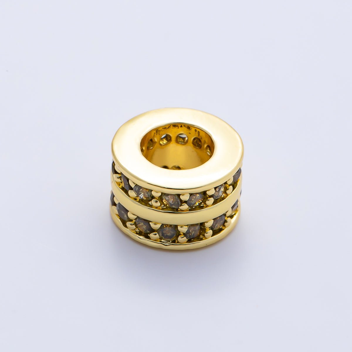 16K Gold Filled 8.7mm Double Lined Micro Paved CZ Birthstone Rondelle Bead | Beads-00400 ~ Beads-00411 - DLUXCA