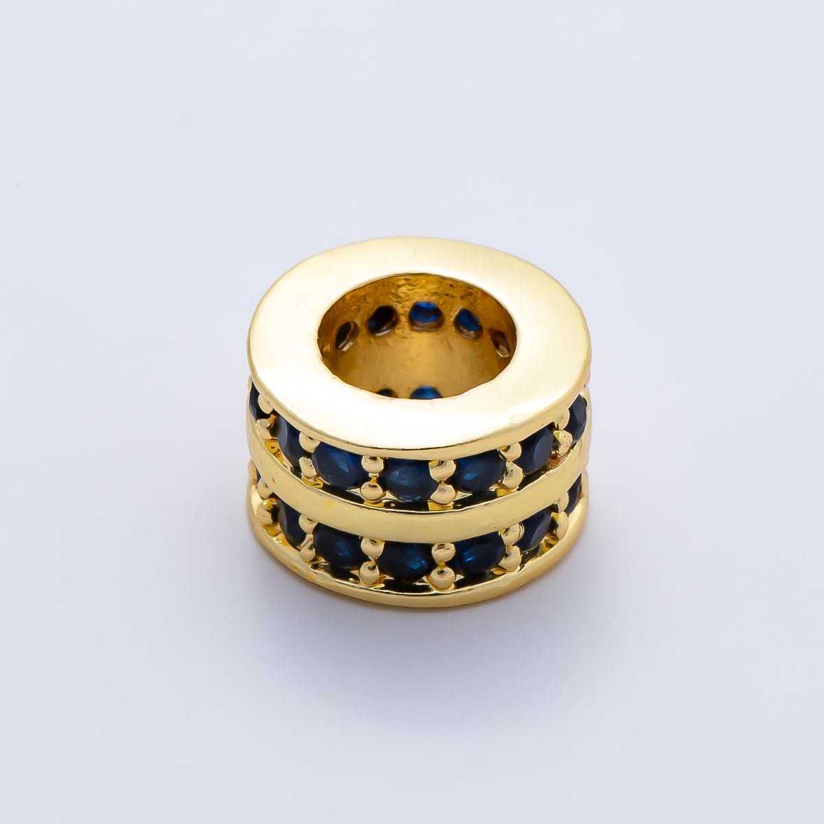 16K Gold Filled 8.7mm Double Lined Micro Paved CZ Birthstone Rondelle Bead | Beads-00400 ~ Beads-00411 - DLUXCA