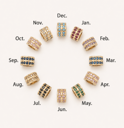 16K Gold Filled 8.7mm Double Lined Micro Paved CZ Birthstone Rondelle Bead | Beads-00400 ~ Beads-00411 - DLUXCA