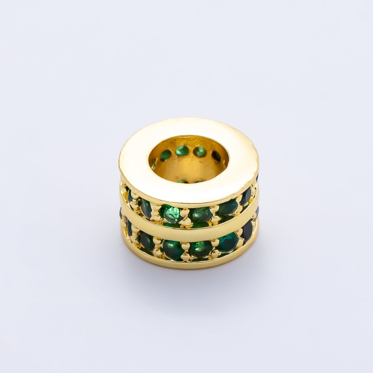16K Gold Filled 8.7mm Double Lined Micro Paved CZ Birthstone Rondelle Bead | Beads-00400 ~ Beads-00411 - DLUXCA