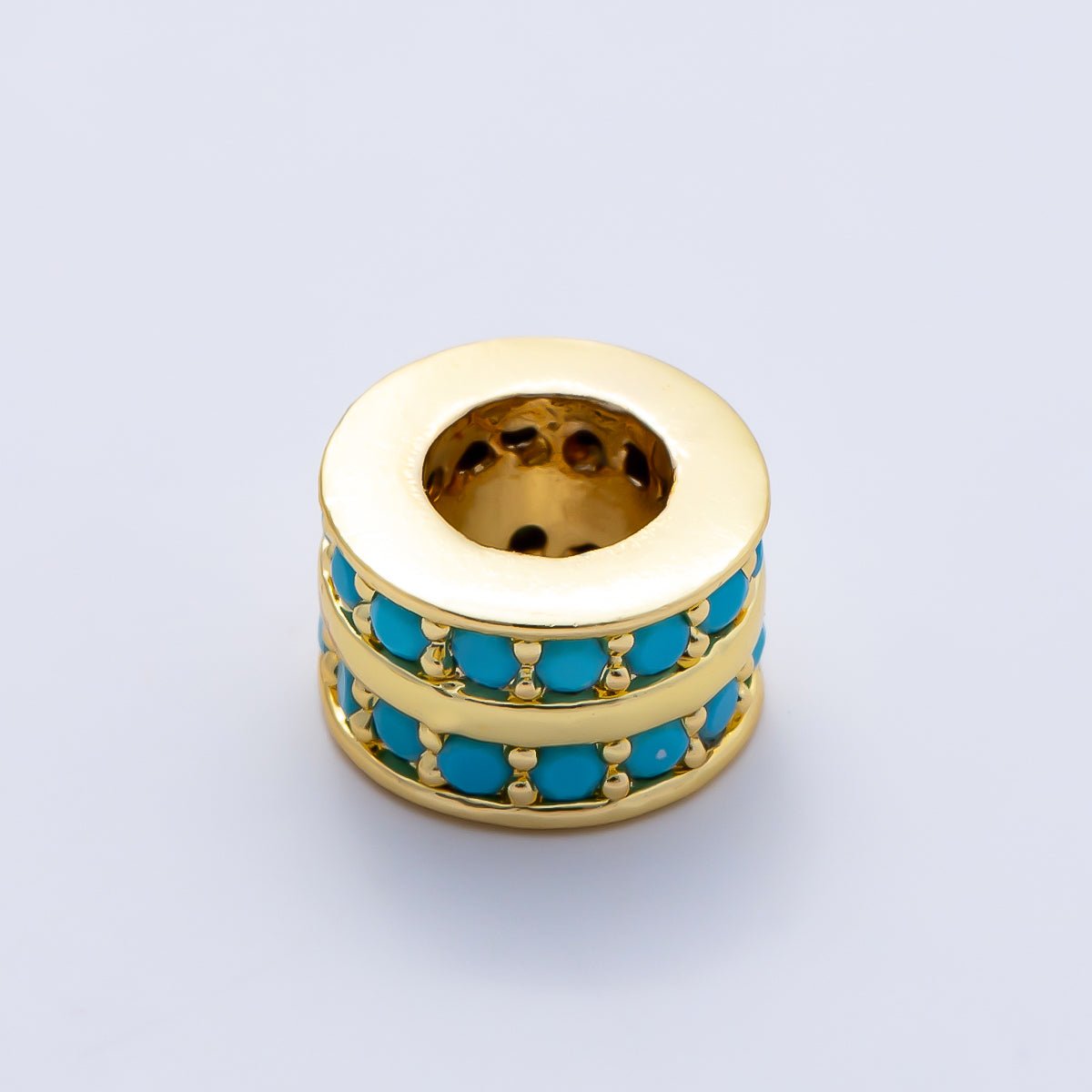 16K Gold Filled 8.7mm Double Lined Micro Paved CZ Birthstone Rondelle Bead | Beads-00400 ~ Beads-00411 - DLUXCA