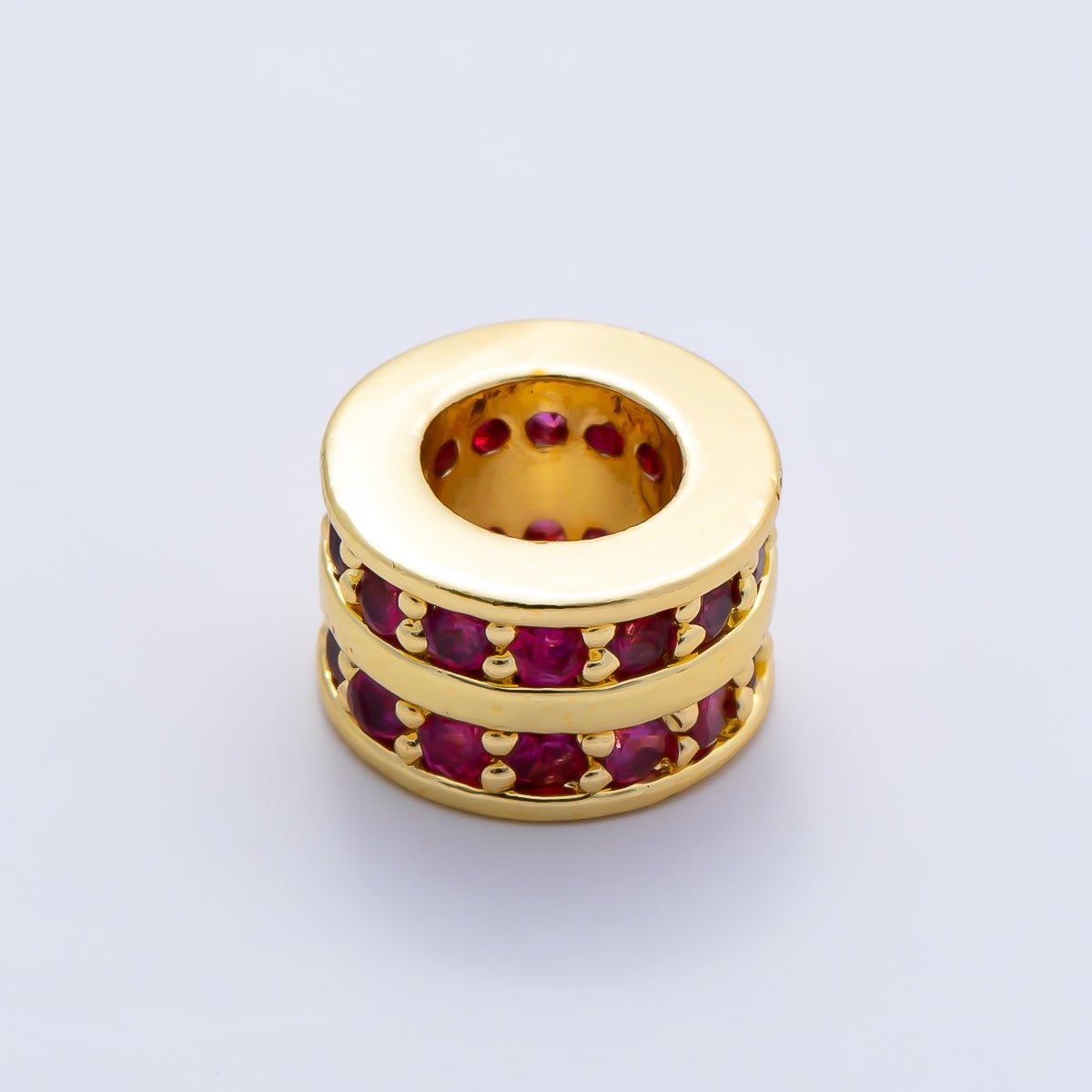 16K Gold Filled 8.7mm Double Lined Micro Paved CZ Birthstone Rondelle Bead | Beads-00400 ~ Beads-00411 - DLUXCA