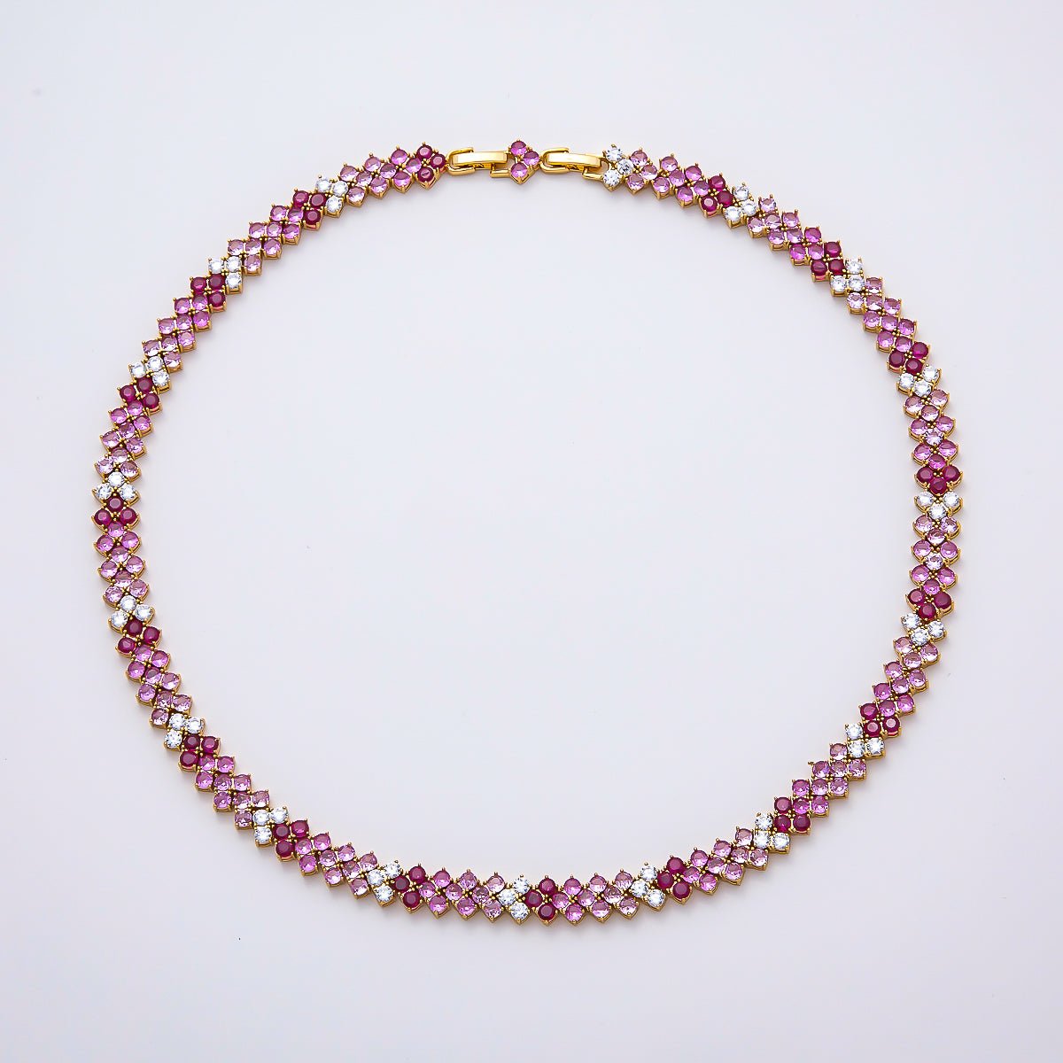 16K Gold Filled 8.7mm Pink Clear Gradient Motif Panther Tennis Chain 17 Inch Adjustable Necklace | WA-04681 - DLUXCA