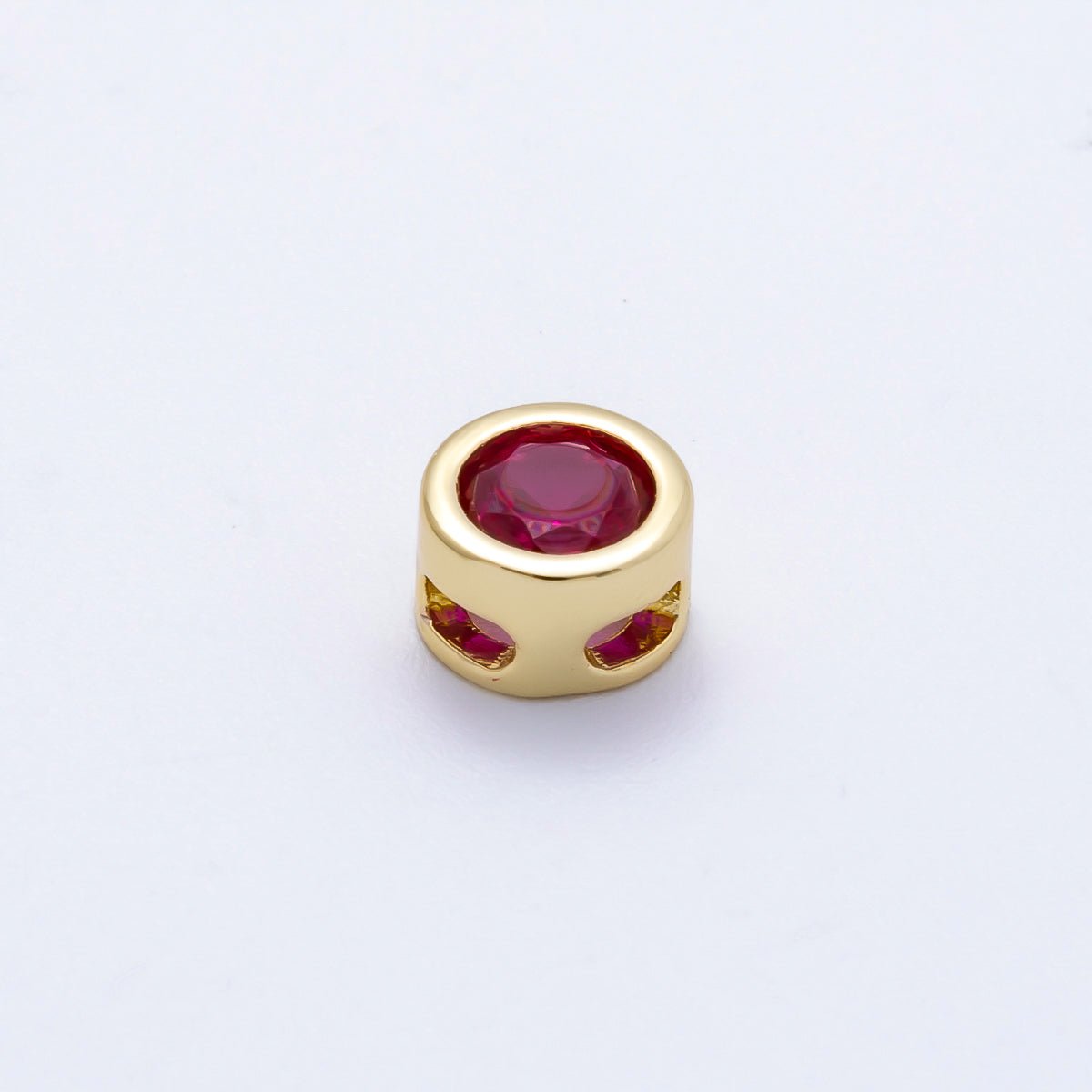 16K Gold Filled 8mm Bezel - Set Birthstone Rondelle Spacer Beads | Beads - 00278 ~ Beads - 00289 - DLUXCA