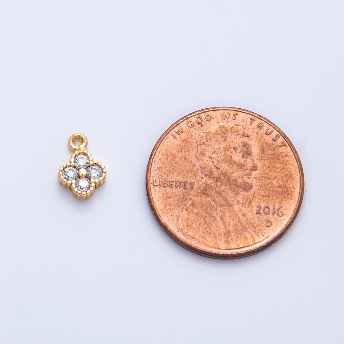 16K Gold Filled 8mm Clear CZ Four Leaf Clover Mini Charm | Charms - 00356 - DLUXCA
