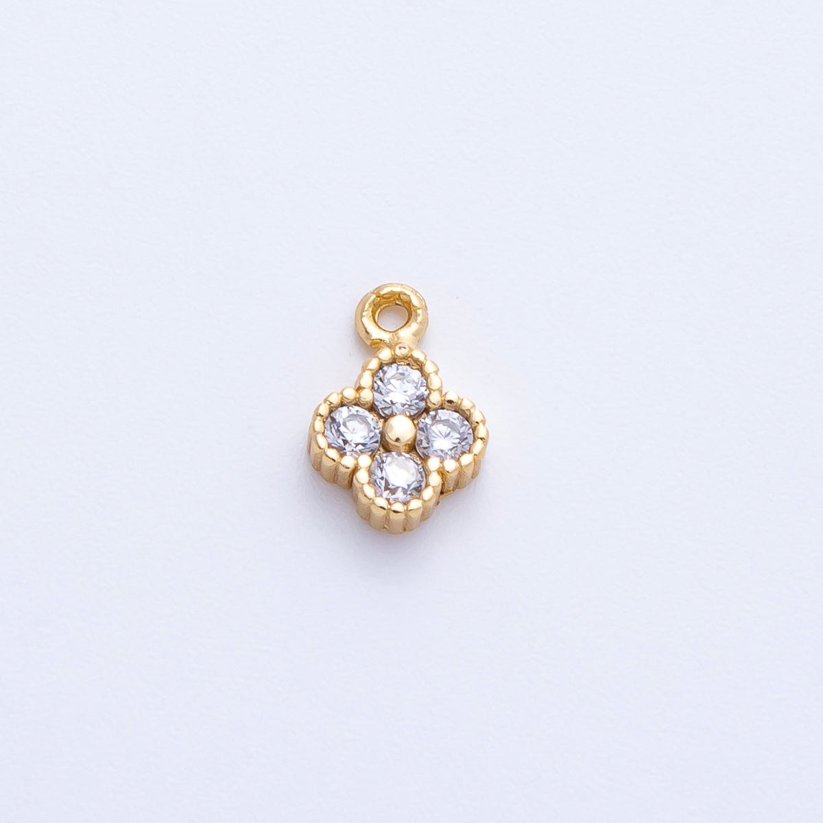 16K Gold Filled 8mm Clear CZ Four Leaf Clover Mini Charm | Charms - 00356 - DLUXCA