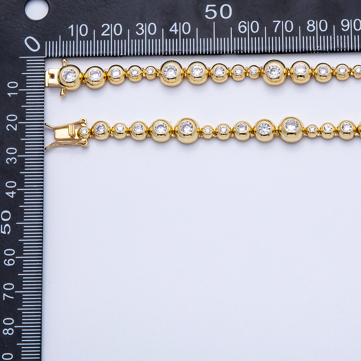 16K Gold Filled 8mm Clear CZ Round Graduated Bubble Ball Chain 17 Inch Necklace | WA - 04248 - DLUXCA