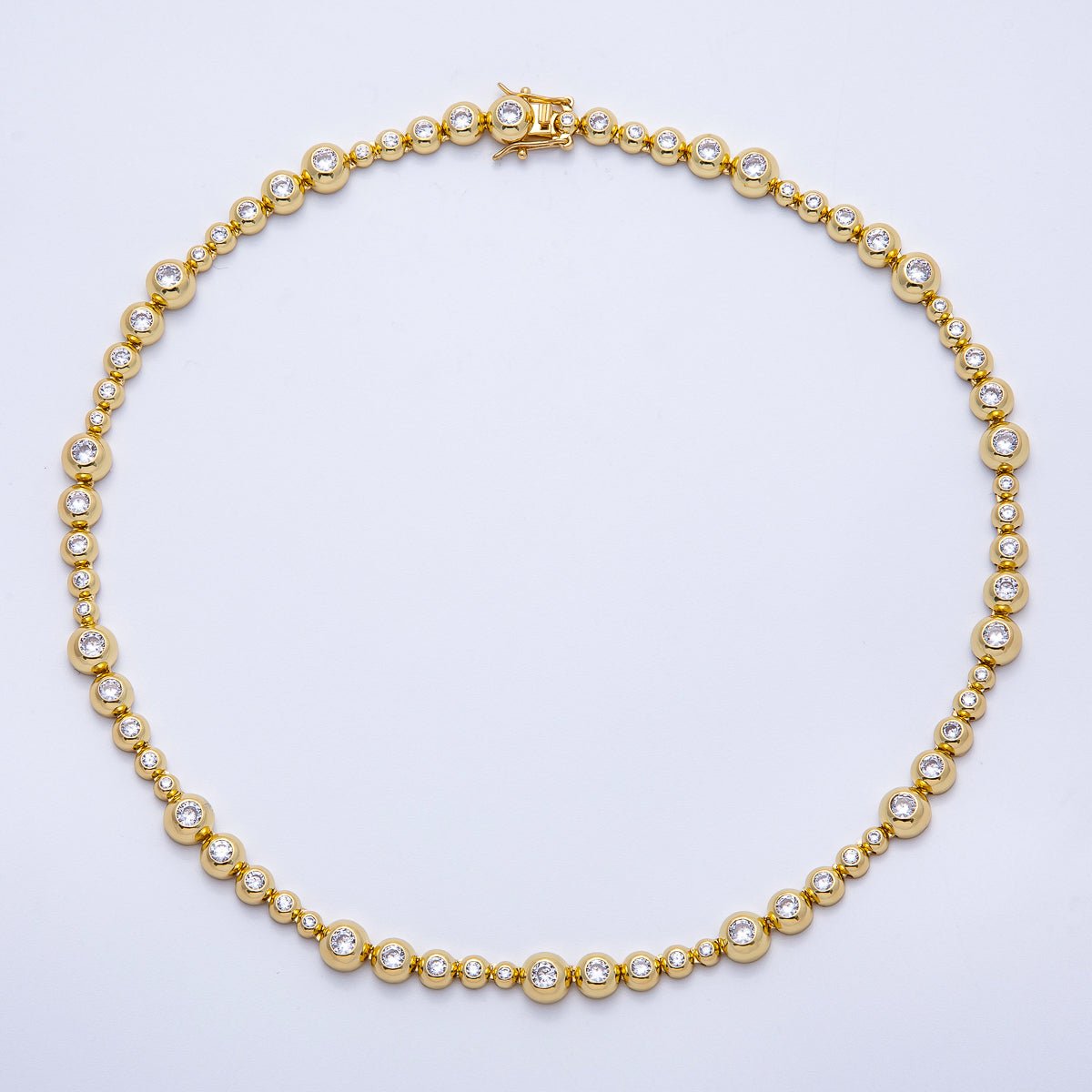 16K Gold Filled 8mm Clear CZ Round Graduated Bubble Ball Chain 17 Inch Necklace | WA - 04248 - DLUXCA