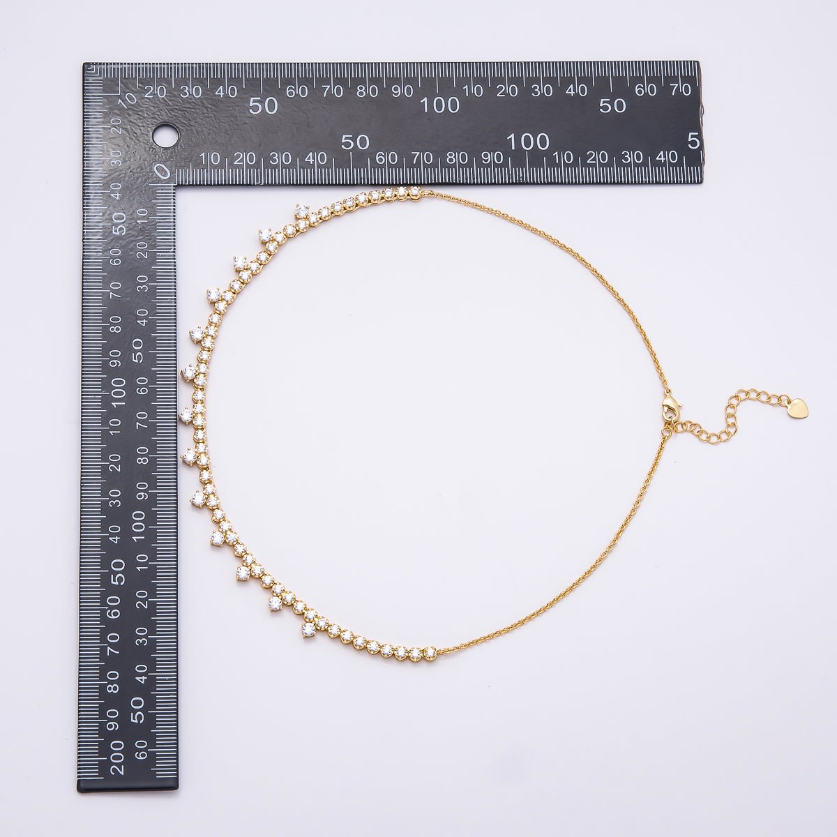 16K Gold Filled 8mm Clear Round CZ Tennis Teeth Cable Chain Choker 16 Inch Necklace w. Extender | WA - 04486 - DLUXCA