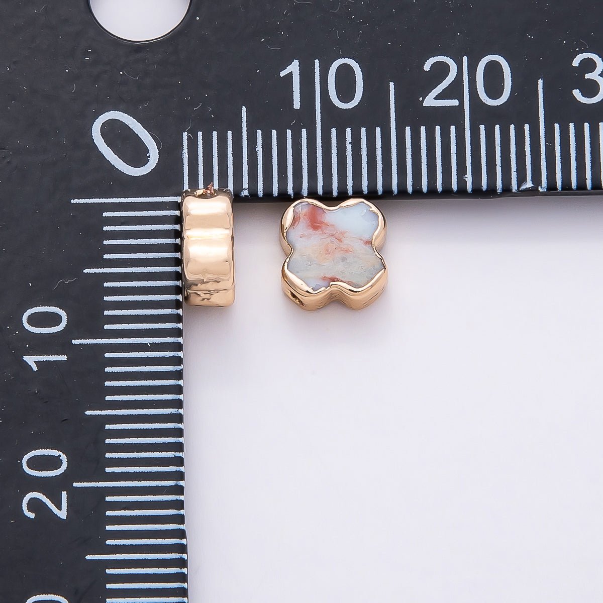 16K Gold Filled 8mm Light Blue Turquoise Gemstone Foil Clover Spacer Bead | Beads - 00326 - DLUXCA
