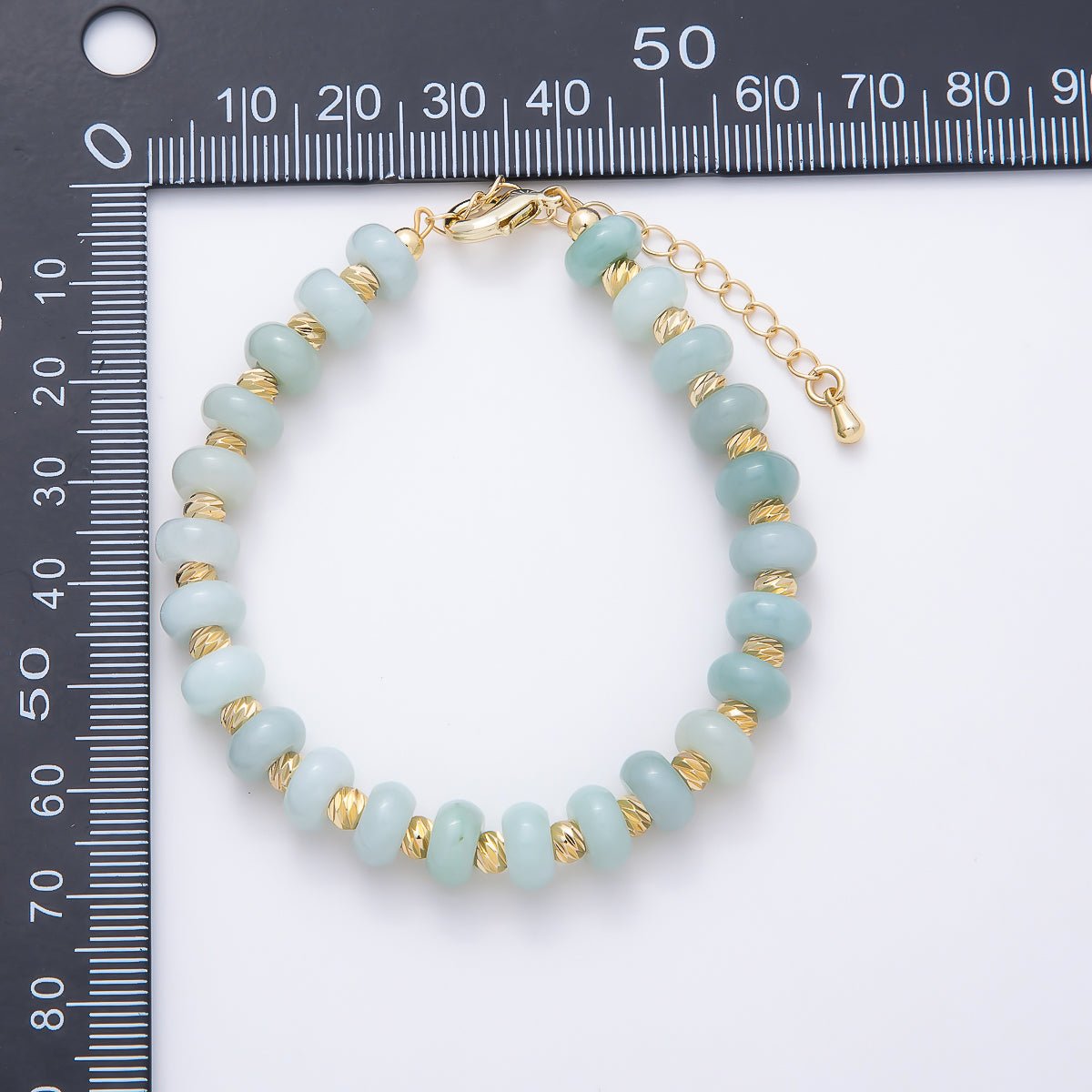 16K Gold Filled 8mm Light Green Aventurine Twisted Bead Rondelle Gemstone Chain 7 Inch Bracelet | WA-00056 - DLUXCA