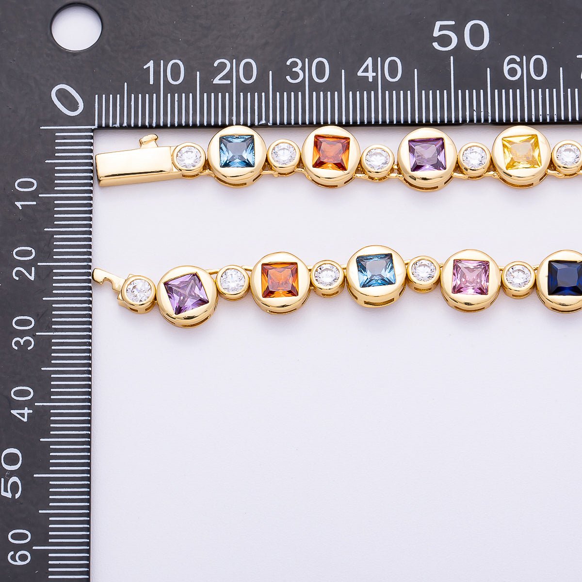 16K Gold Filled 8mm Multicolor CZ Round Square Tennis Chain 17 Inch Necklace | WA - 04287 - DLUXCA