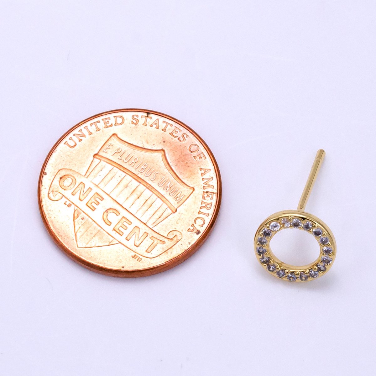 16K Gold Filled 8mm Open Round Circle Micro Paved CZ Stud Earrings - DLUXCA