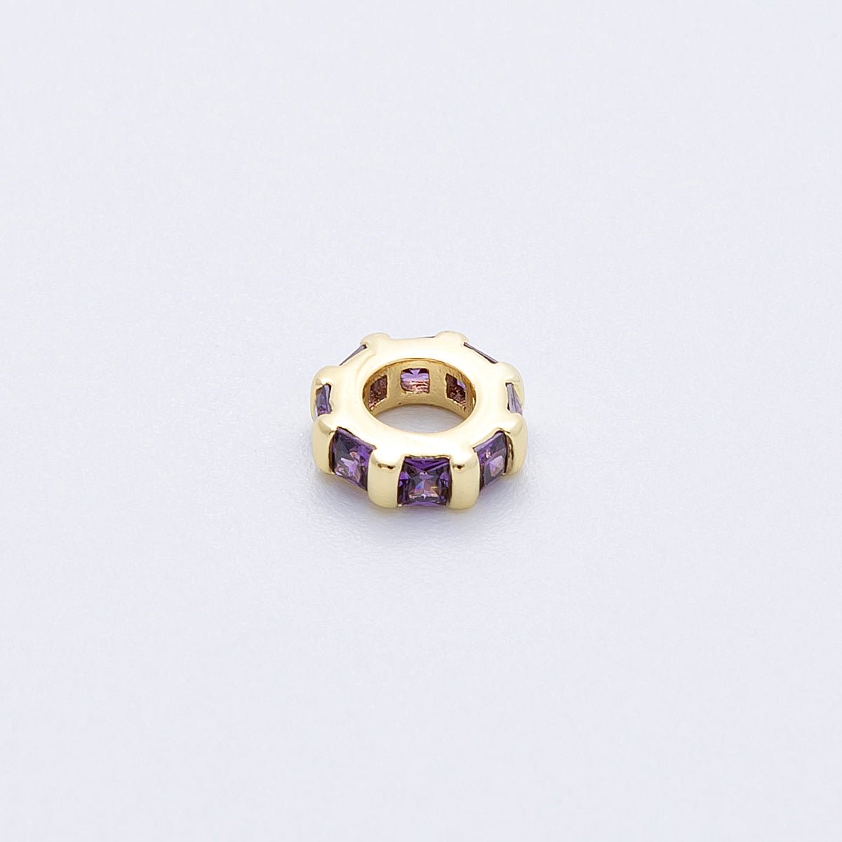 16K Gold Filled 8mm Personalized Birthstone Micro Paved Round CZ Rondelle Spacer Set | Beads - 00152 ~ Beads - 00163 - DLUXCA