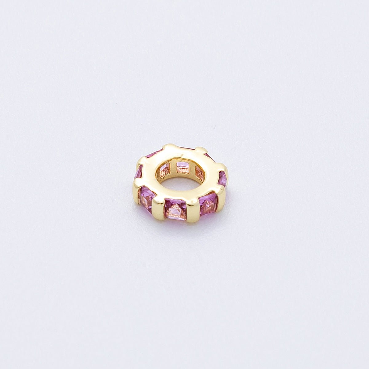 16K Gold Filled 8mm Personalized Birthstone Micro Paved Round CZ Rondelle Spacer Set | Beads - 00152 ~ Beads - 00163 - DLUXCA