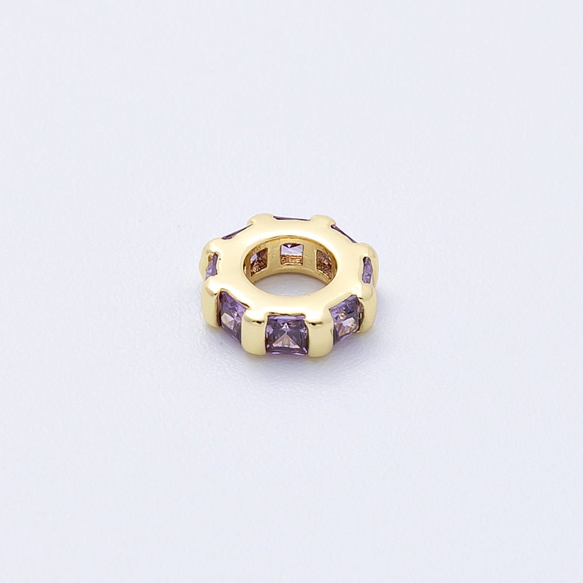 16K Gold Filled 8mm Personalized Birthstone Micro Paved Round CZ Rondelle Spacer Set | Beads - 00152 ~ Beads - 00163 - DLUXCA