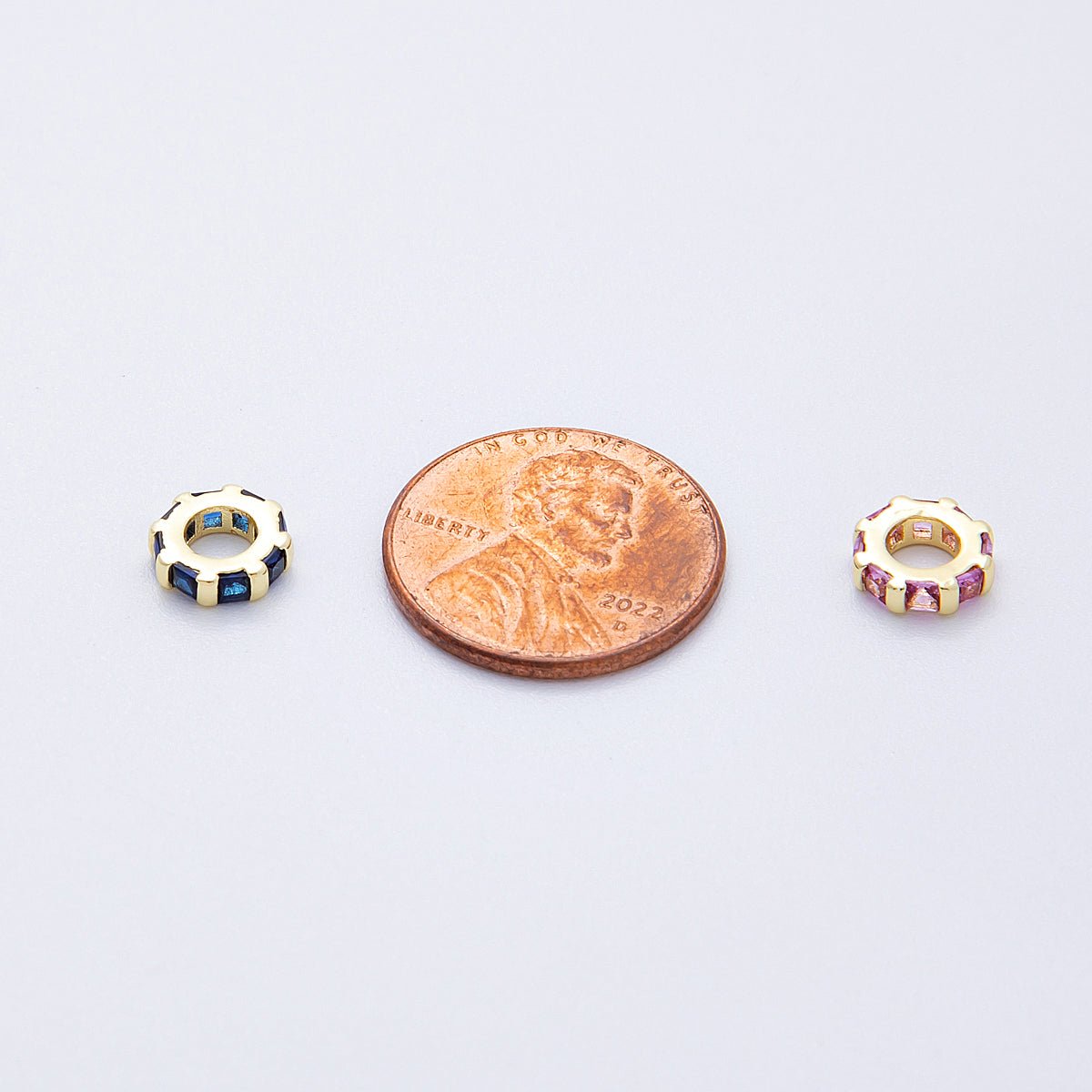 16K Gold Filled 8mm Personalized Birthstone Micro Paved Round CZ Rondelle Spacer Set | Beads - 00152 ~ Beads - 00163 - DLUXCA