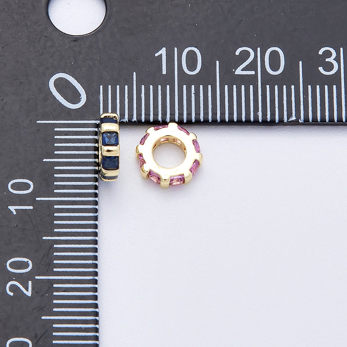 16K Gold Filled 8mm Personalized Birthstone Micro Paved Round CZ Rondelle Spacer Set | Beads - 00152 ~ Beads - 00163 - DLUXCA