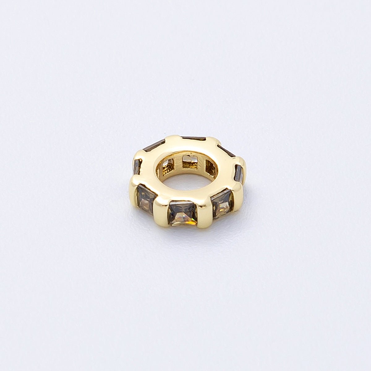 16K Gold Filled 8mm Personalized Birthstone Micro Paved Round CZ Rondelle Spacer Set | Beads - 00152 ~ Beads - 00163 - DLUXCA