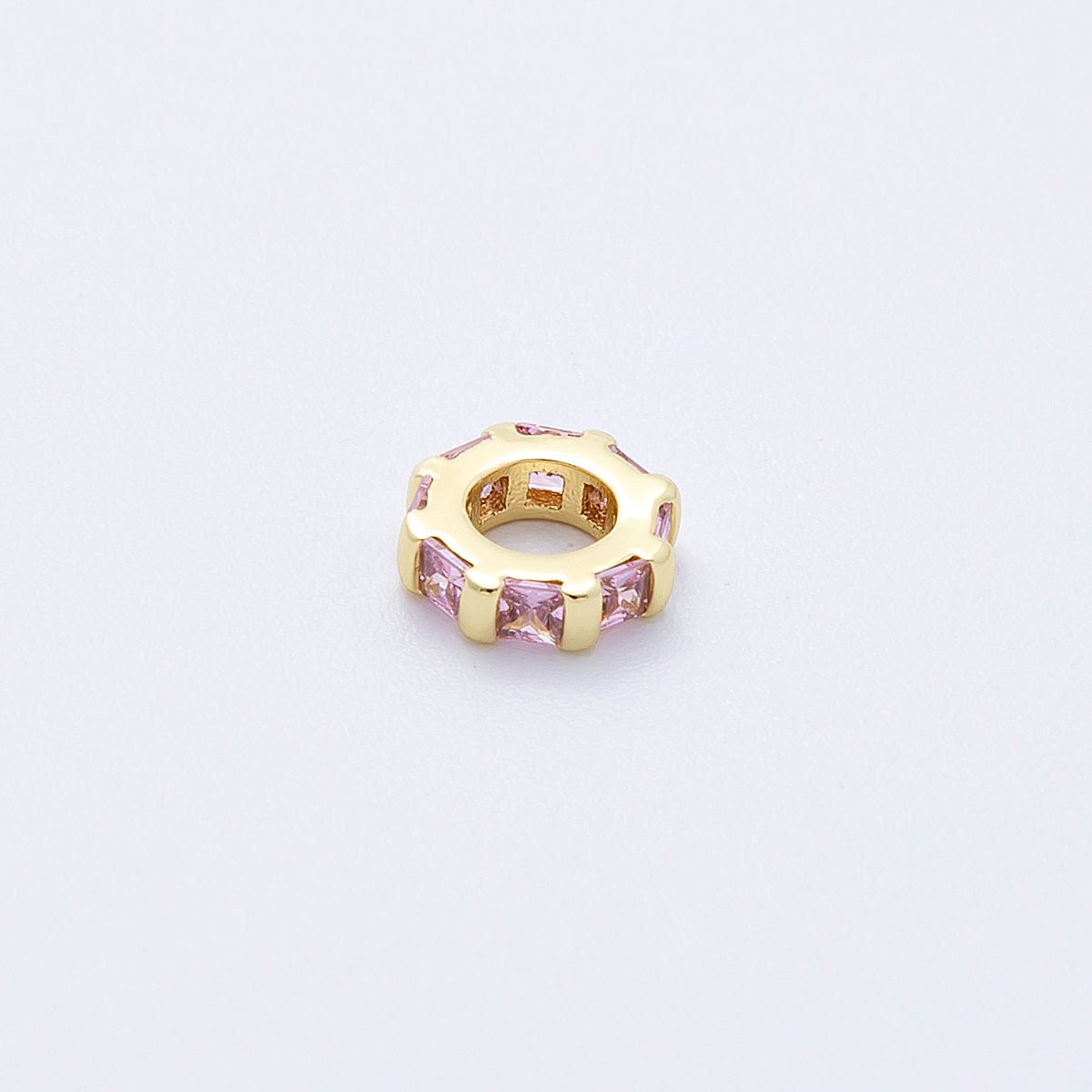 16K Gold Filled 8mm Personalized Birthstone Micro Paved Round CZ Rondelle Spacer Set | Beads - 00152 ~ Beads - 00163 - DLUXCA