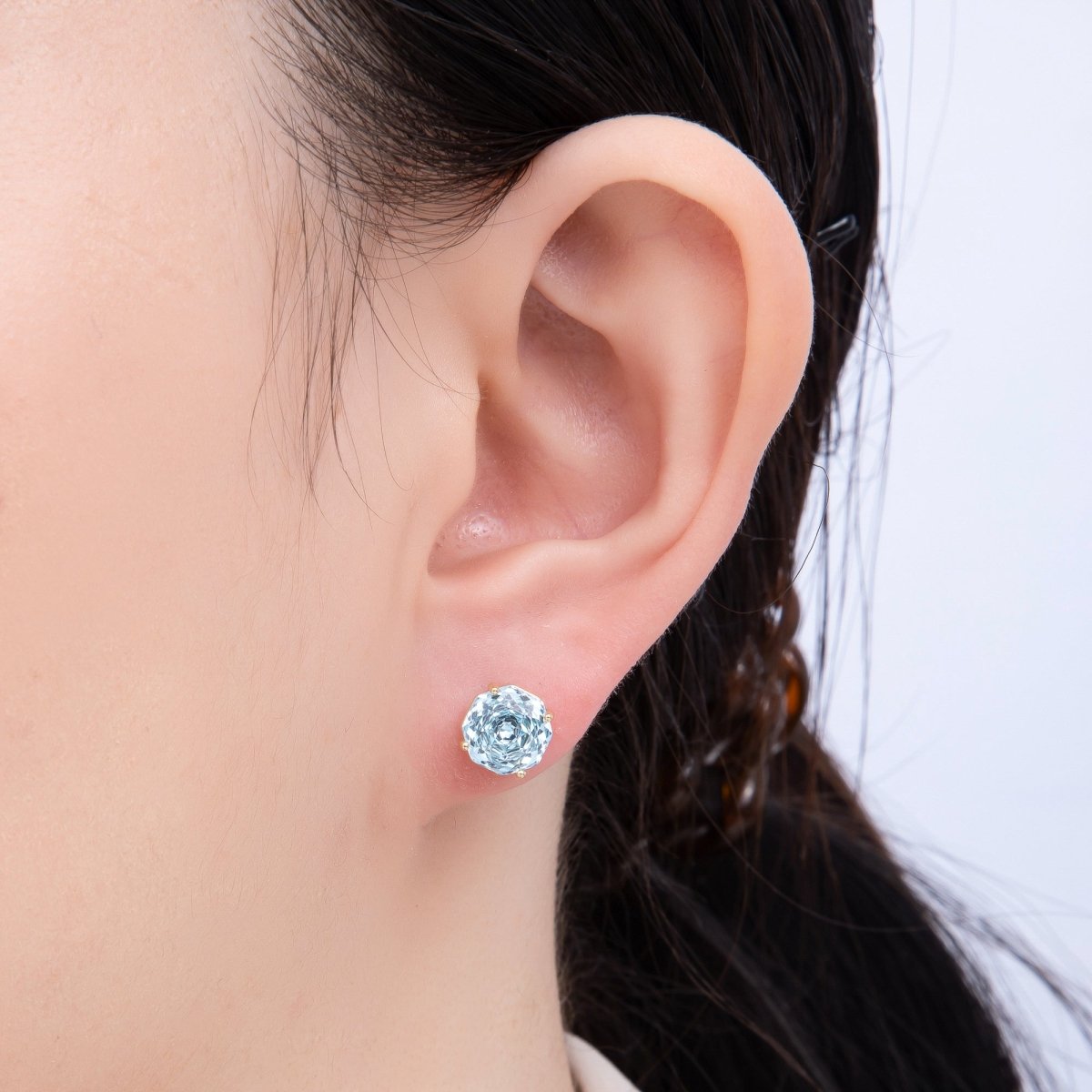 16K Gold Filled 8mm Pink, Blue Solitaire CZ Round Stud | Earrings - 00239 Earrings - 00240 - DLUXCA