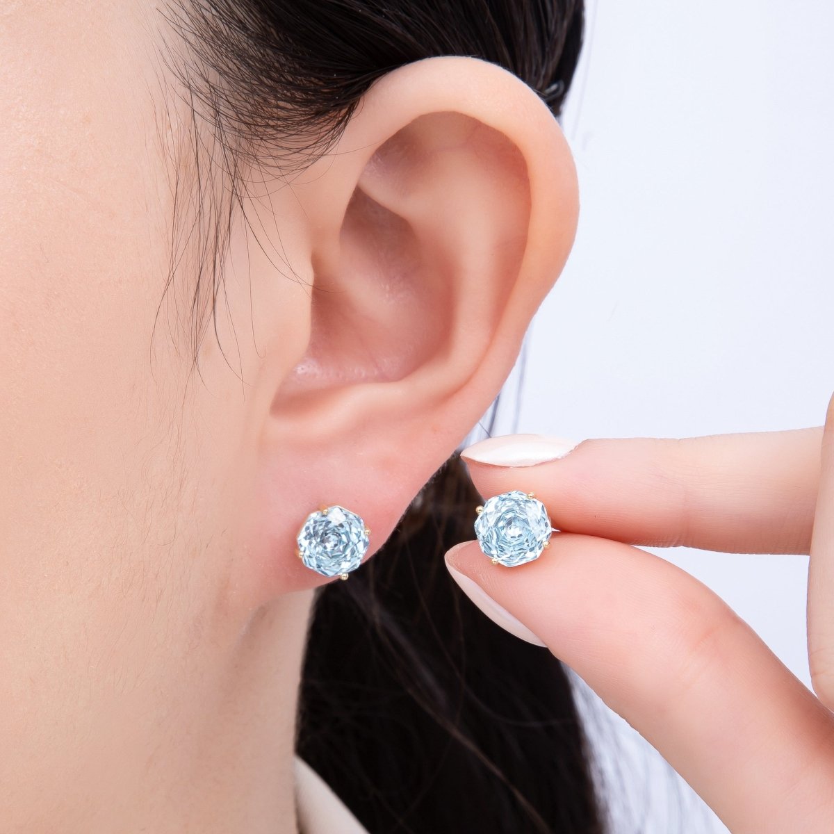 16K Gold Filled 8mm Pink, Blue Solitaire CZ Round Stud | Earrings - 00239 Earrings - 00240 - DLUXCA