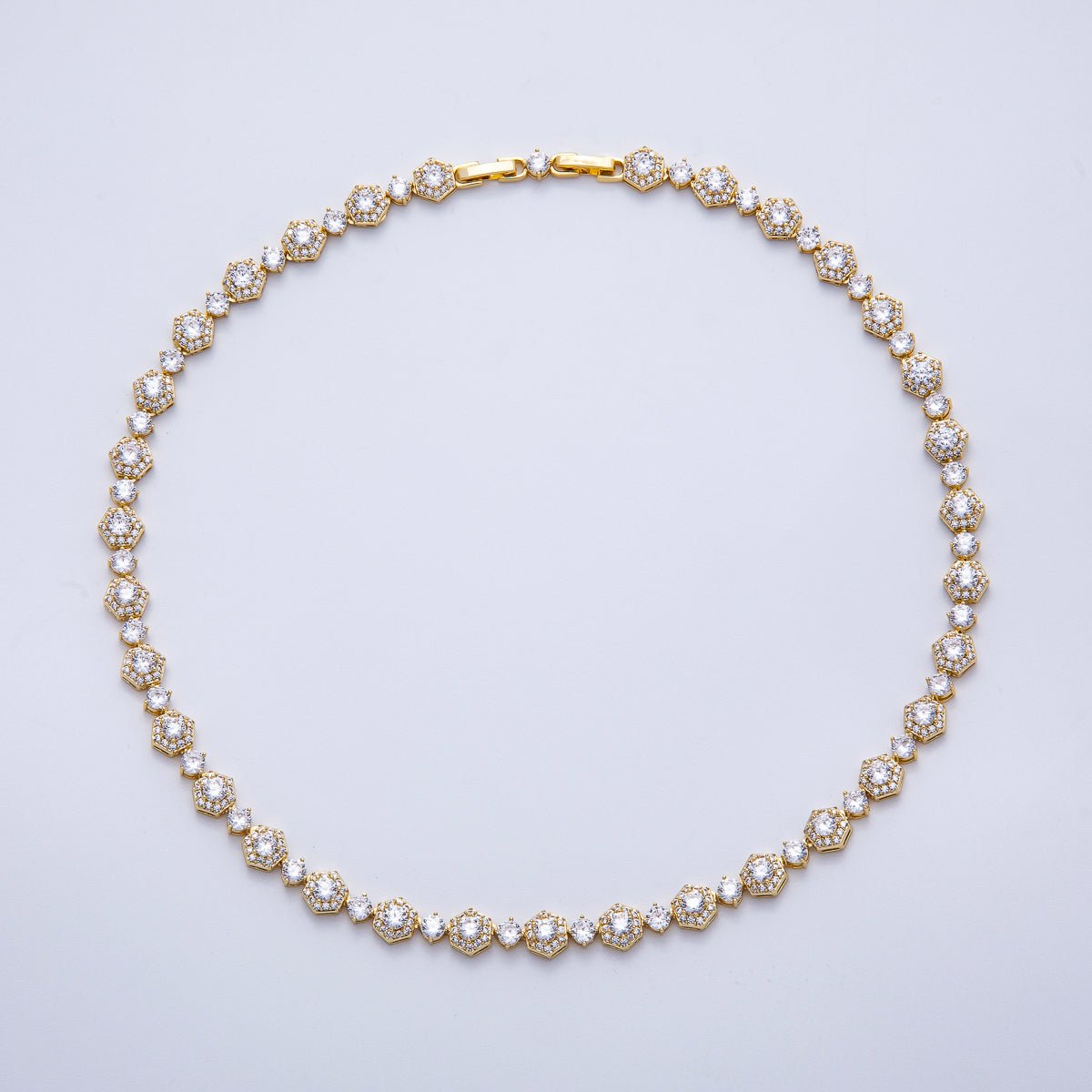 16K Gold Filled 8mm Round Hexagon Micro Paved CZ Tennis Chain 16.5 Inch Necklace | WA - 04241 - DLUXCA